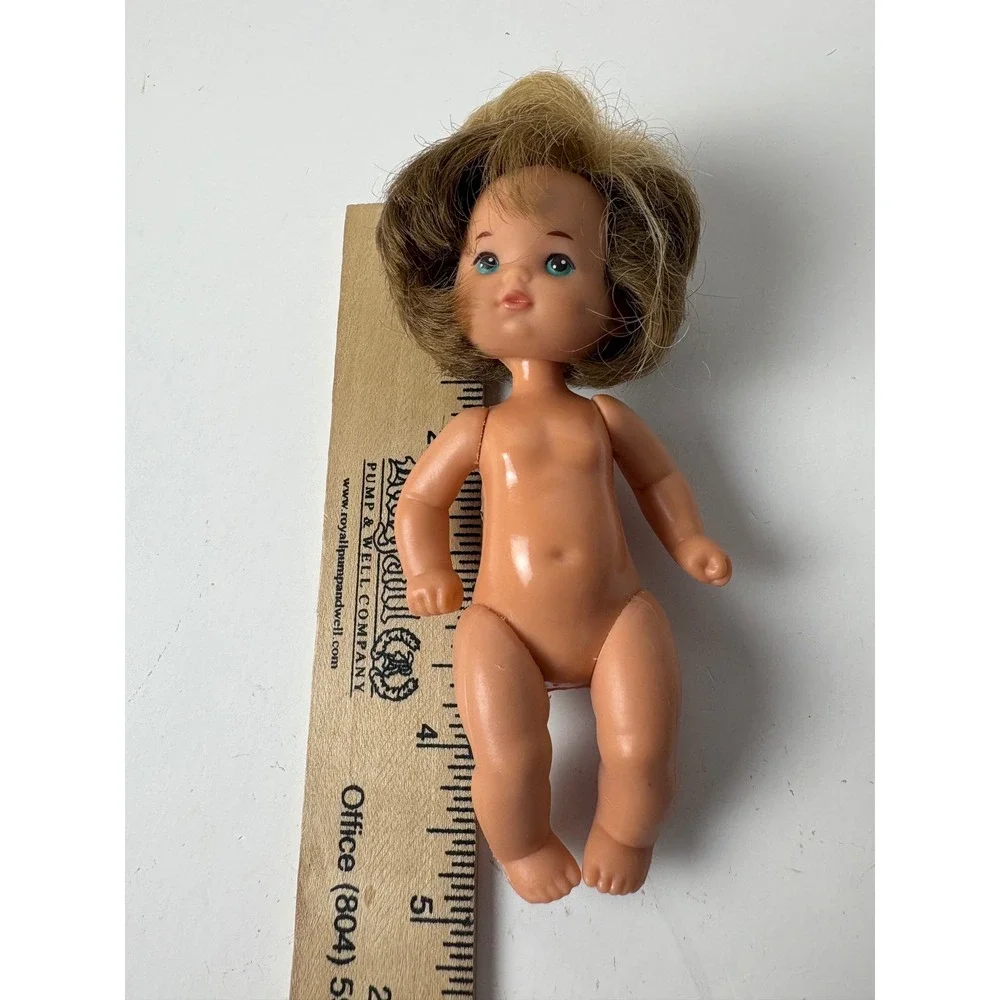 Vintage 1976 Mattel Small Vinyl Doll 5 Inch Teal Eyes Blonde Hair Retro Toy